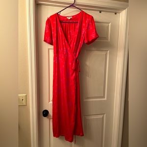 Red wrap midi dress
